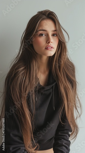 Beautiful young woman in sportswear with long hair