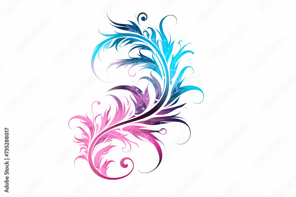 Decorative background ,Abstract interlacing with leaves, branches and butterflies on a white background