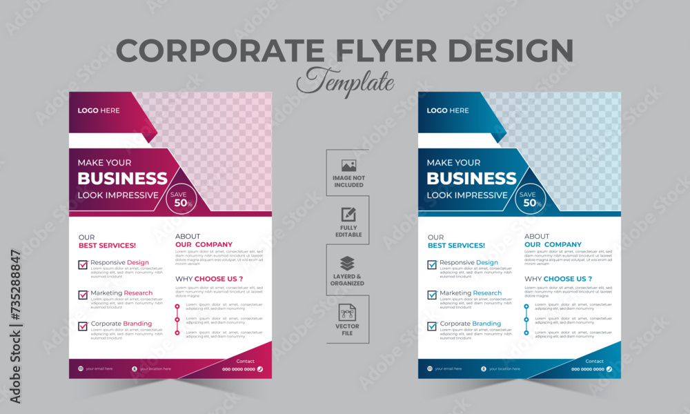 Corporate Business flyer vector design template with modern and minimalist style. Vector brochure cover and back page a4 flyer Layout template design for print. Corporate Business flyer vector design template with modern and minimalist style. Vector brochure cover and back page a4 flyer Layout template design for print.