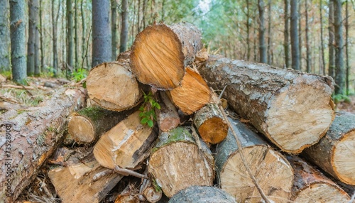 Uma pilha de madeiras em uma floresta photo