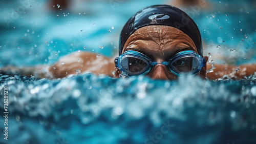 Competitive swimmer racing in pool, generative ai