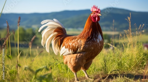 hen chicken on a farm photo