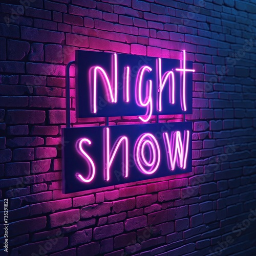 The phrase night show on a brick wall with neon lighting