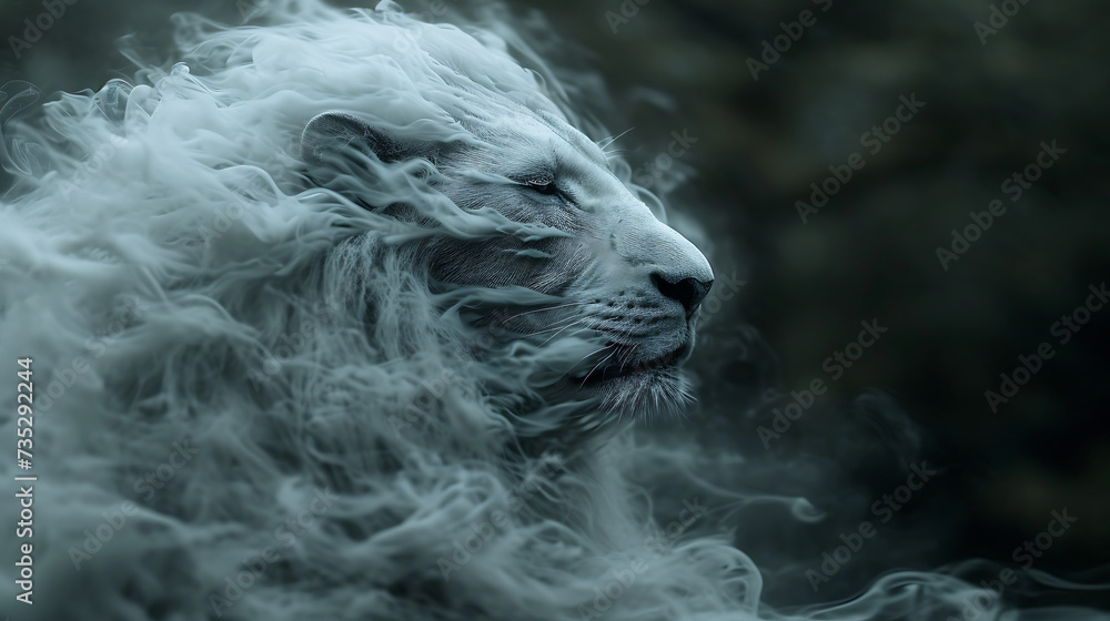 Fading head of lion in darkness Fading head of lion in darkness