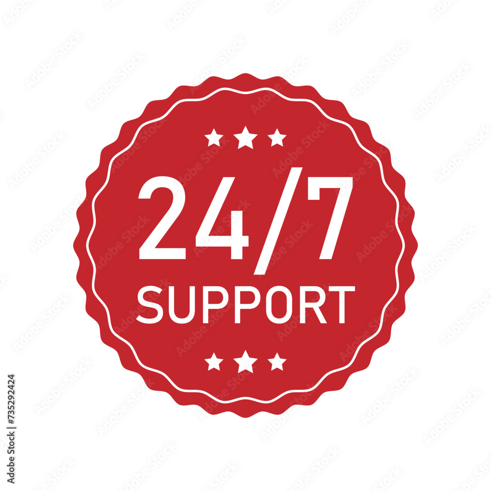 24/7 Support Label or Sticker Isolated on White Background 24/7 Support Label or Sticker Isolated on White Background