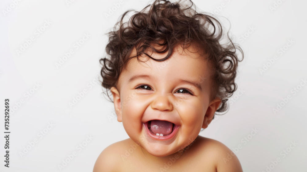 joyful baby with curly hair, laughing and looking towards the camera with great excitement and happiness. joyful baby with curly hair, laughing and looking towards the camera with great excitement and happiness.