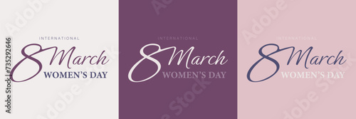  Set posters or banners with Women's day. 8 March. Special offer discount. Background for 8 march. Happy Women's day header or voucher template. photo