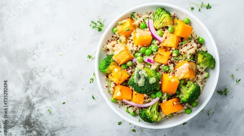 Generative AI : Vegetarian quinoa and broccoli warm salad with baked butternut squash or pumpkin