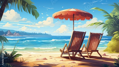 Tranquil Beach Illustration of Summer Beach Background