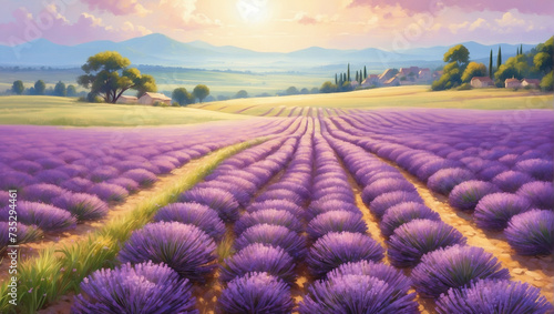 illustration lavender field painting design