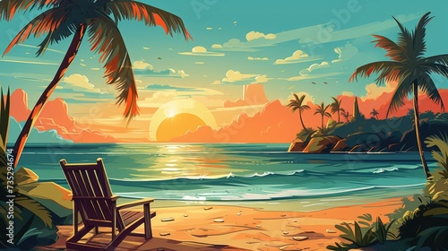Tropical Bliss Illustration of Summer Beach Background