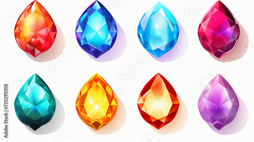 Set of colored gems isolated on white background