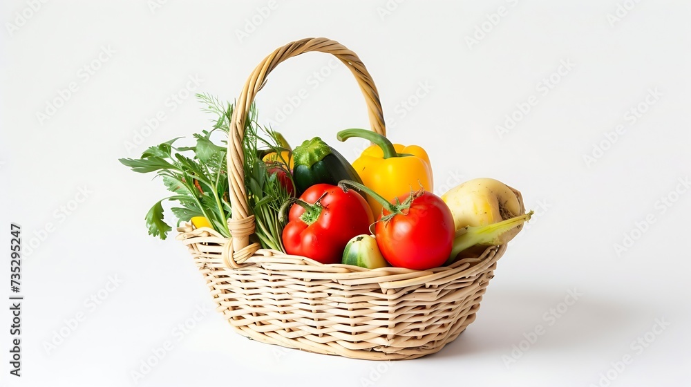 Generative AI : Fresh vegetables in basket isolated on white Generative AI : Fresh vegetables in basket isolated on white