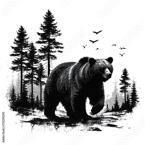 Illustration of brown bear in the forest