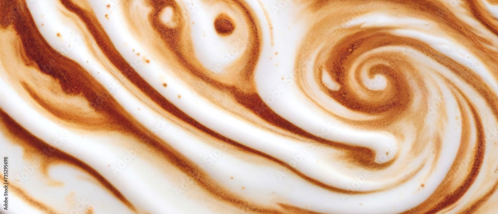 Fototapeta premium Background and surface texture of artistic latte foam. Panorama.