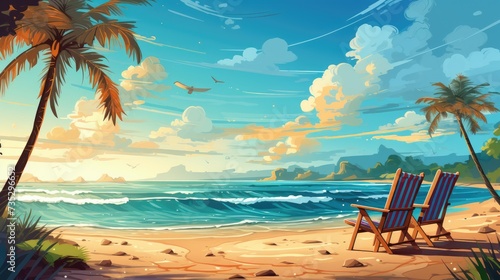 Sunny Coastline Illustration of Summer Beach Background
