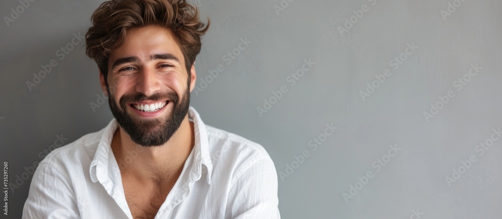 Obraz premium Confident bearded man posing with stylish fashion look in urban setting