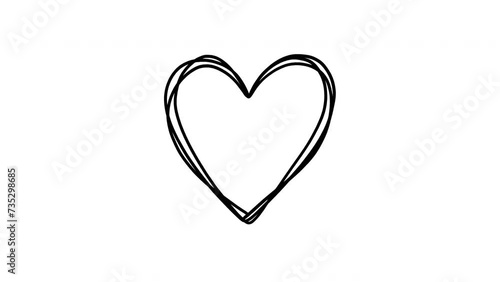Scribble heart doodle, hand drawn animation on a white background