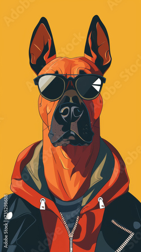 Cool Dog in Sunglasses and Fashion Jacket, Urban Pet Portrait with Modern Style © Superhero Woozie