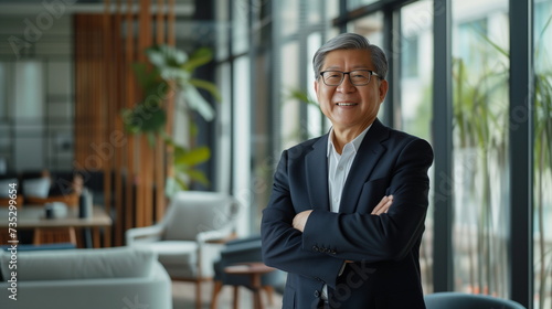 portrait of senior asian businessman standing in office