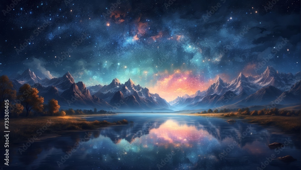 A Colorful Sky With Clouds,Reflection Of A Mountain A Colorful Sky With Clouds,Reflection Of A Mountain
