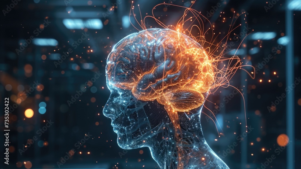 As you work through your thoughts and emotions with a virtual the a holographic projection of your brain displays visualizing the areas As you work through your thoughts and emotions with a virtual the a holographic projection of your brain displays visualizing the areas