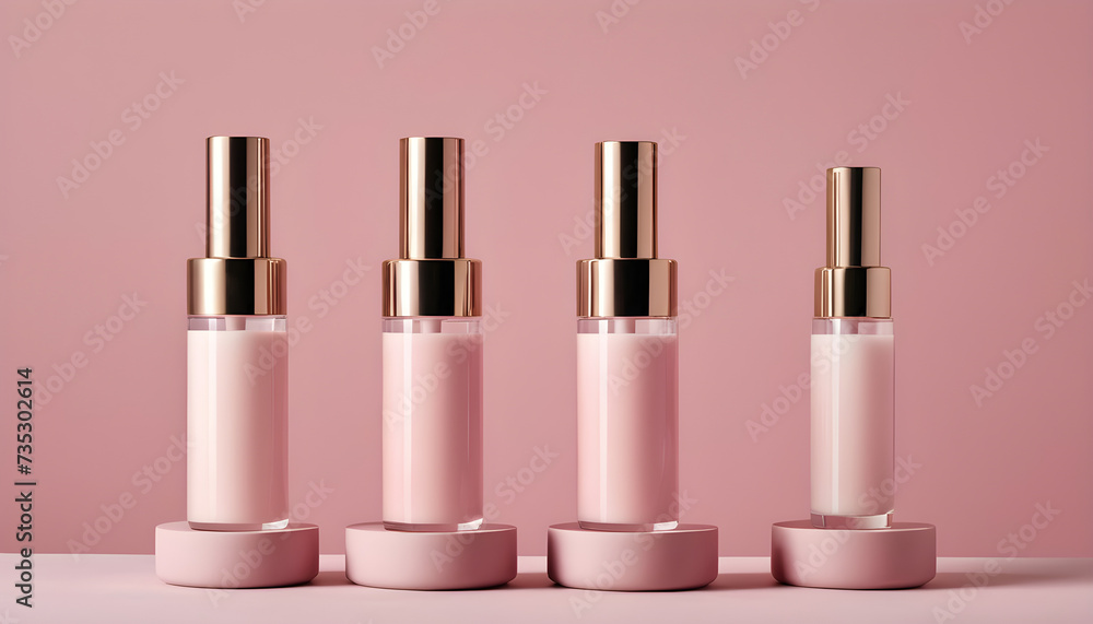 Luxurious Pink Cosmetic Bottles Set for Skincare and Beauty Products Presentation Luxurious Pink Cosmetic Bottles Set for Skincare and Beauty Products Presentation