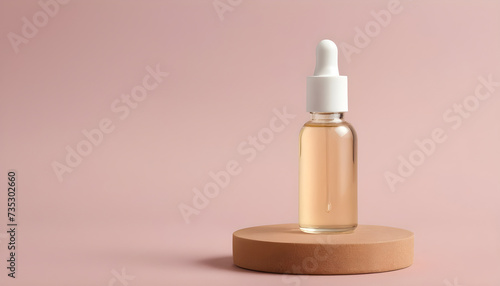 Amber glass dropper bottle casting a warm golden shadow on a beige surface, with a minimalist vibe