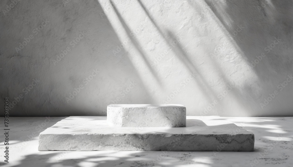 Stone podium with shadow overlay. Minimal scene for product presentation or advertising