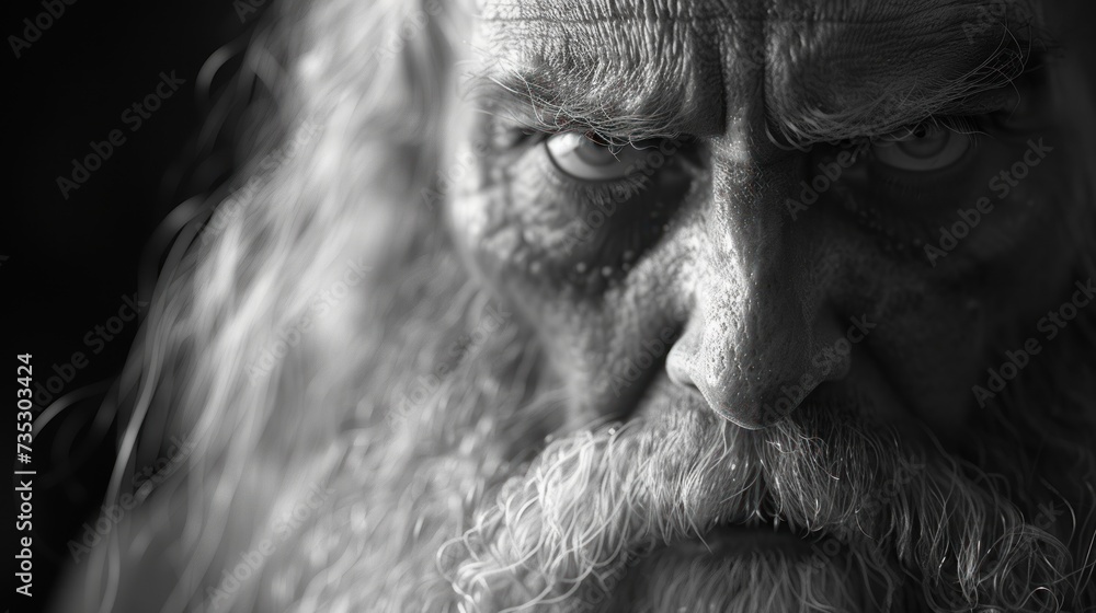 a black and white photo of a man with long hair and a beard looking at the camera with a serious look on his face. a black and white photo of a man with long hair and a beard looking at the camera with a serious look on his face.
