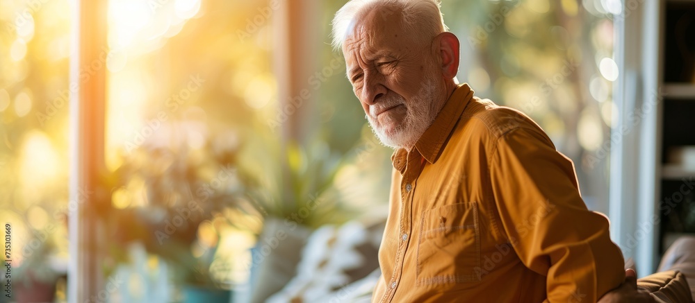 Confident man in vibrant yellow shirt standing in contemporary room with hands in pockets Confident man in vibrant yellow shirt standing in contemporary room with hands in pockets