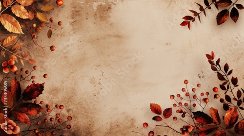 a painting of leaves and berries on a white background with a place for a name on the left side of the frame. photo