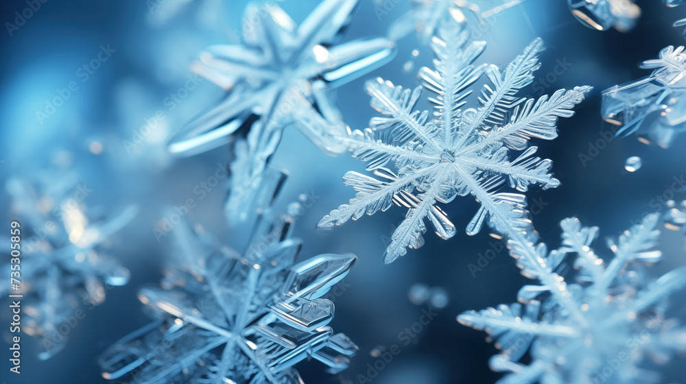 Background with beautiful snowflakes. Blue winter wallpaper. Texture with snowflakes close-up. Background with beautiful snowflakes. Blue winter wallpaper. Texture with snowflakes close-up.