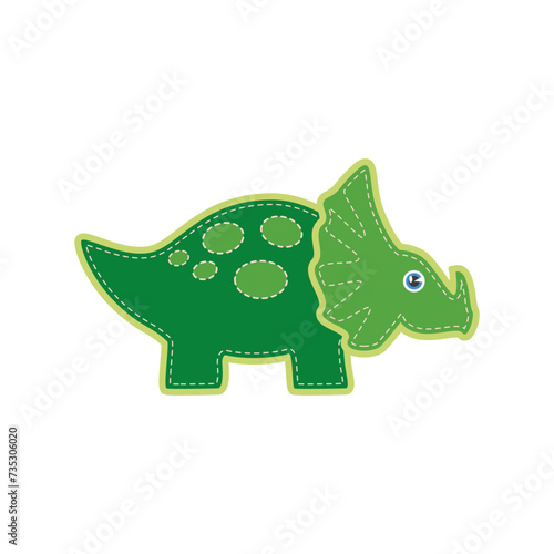 Cute abstract green triceratops, patch of dinosaur, ancient childish animal sticker vector illustration