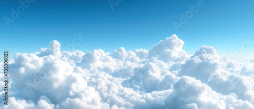 a blue sky filled with white clouds and a plane in the middle of the picture with a bright blue sky in the background.