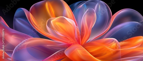 a close up of a flower on a black background with a blurry image of an orange and blue flower.