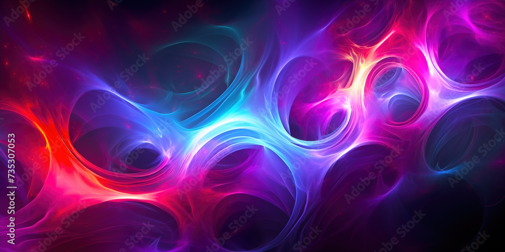 Background and glowing smoke. Neon steam pattern. Bright multicolor smoke in dark. Abstract pattern