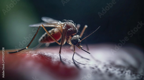 mosquito biting the skin of a human. created with ai