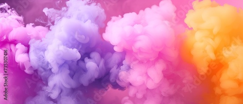 a multicolored cloud of smoke on a pink, purple, and orange background with a white border in the middle of the image.