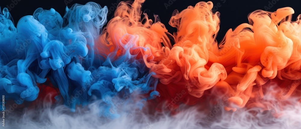 a group of colored smokes on a black background with red, orange, and blue smokes in the foreground. a group of colored smokes on a black background with red, orange, and blue smokes in the foreground.