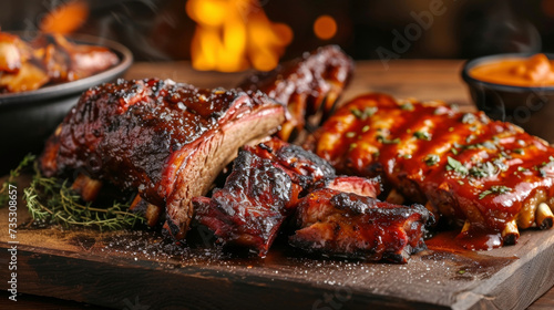 Indulge in a smoky and savory feast with slowcooked favorites like brisket pulled pork and ribs fresh from the smokehouse. The rustic ambiance accompanied by the scorching photo