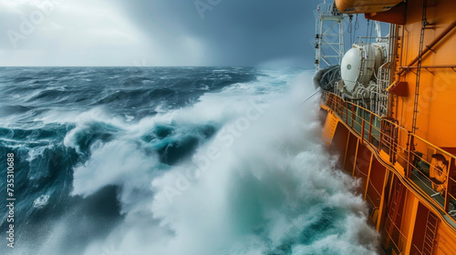 The relentless winds and waves of a stormy sea are no match for the engineering marvels of a ship equipped with advanced stabilizing technology. photo