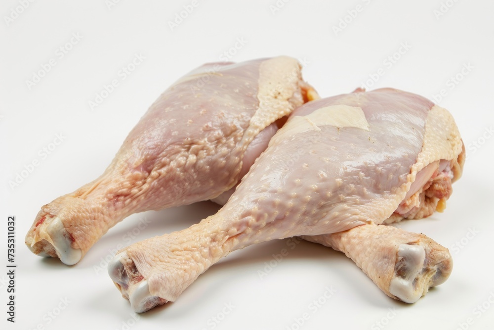a close up of a raw chicken on a white background with a white spot on the back of the chicken. a close up of a raw chicken on a white background with a white spot on the back of the chicken.