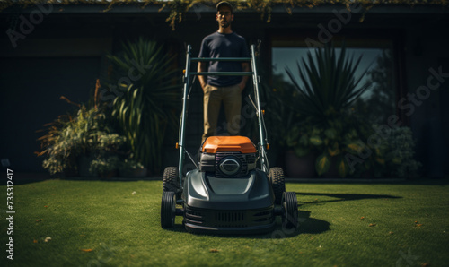 a person is mowing grass with a electric lawn mower