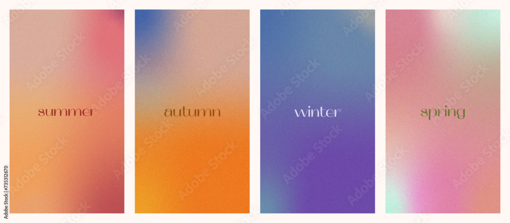 Grainy gradient vertical background for social media.Seasonal wallpaper summer, autumn, winter, spring on a multicolored gradient with noise.Vector illustration