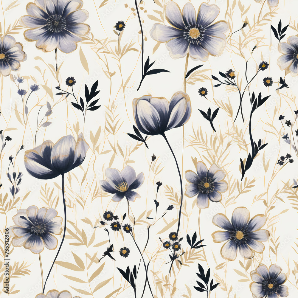 Wildflower Ink Wash, pattern inspired by the ink wash painting technique, Seamless Floral Pattern, Wildflower JPG, Created using generative AI Wildflower Ink Wash, pattern inspired by the ink wash painting technique, Seamless Floral Pattern, Wildflower JPG, Created using generative AI