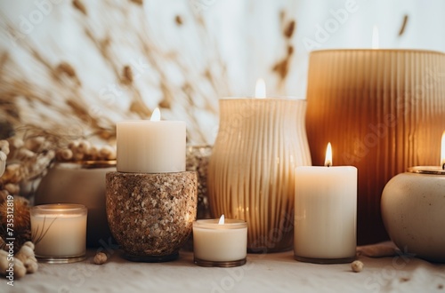 lit candles on a white table in candlelight