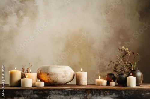 lit candles on a white table in candlelight