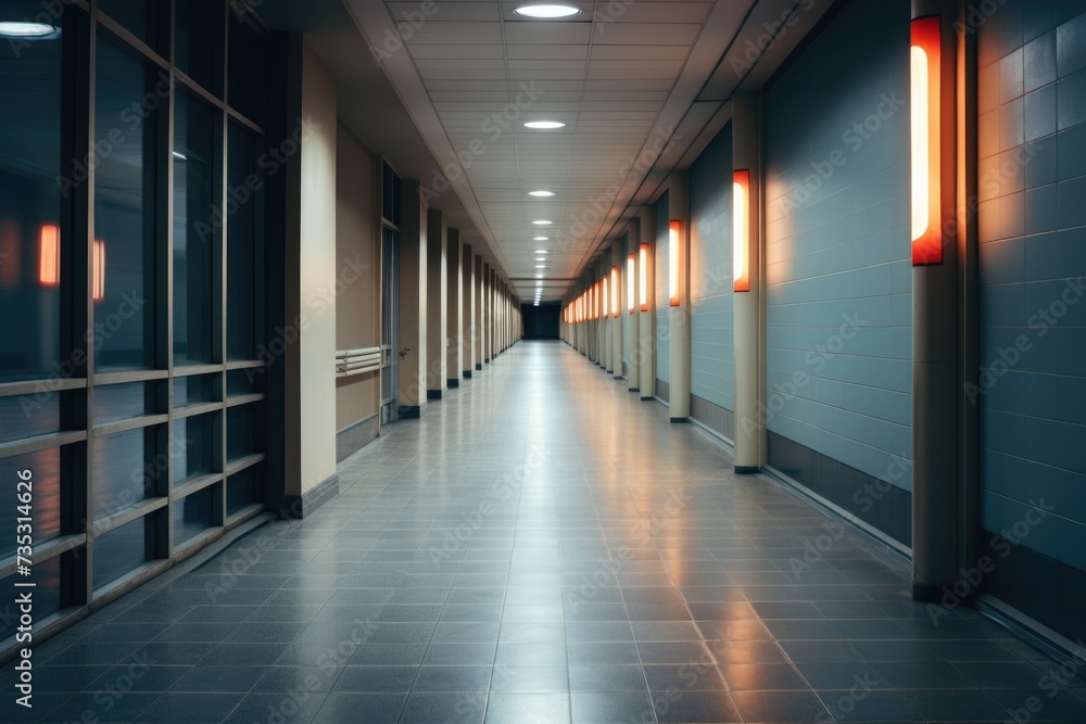 Empty long passageway in a modern building Empty long passageway in a modern building