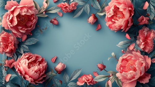 cute natural frame with peony flower and place for text
